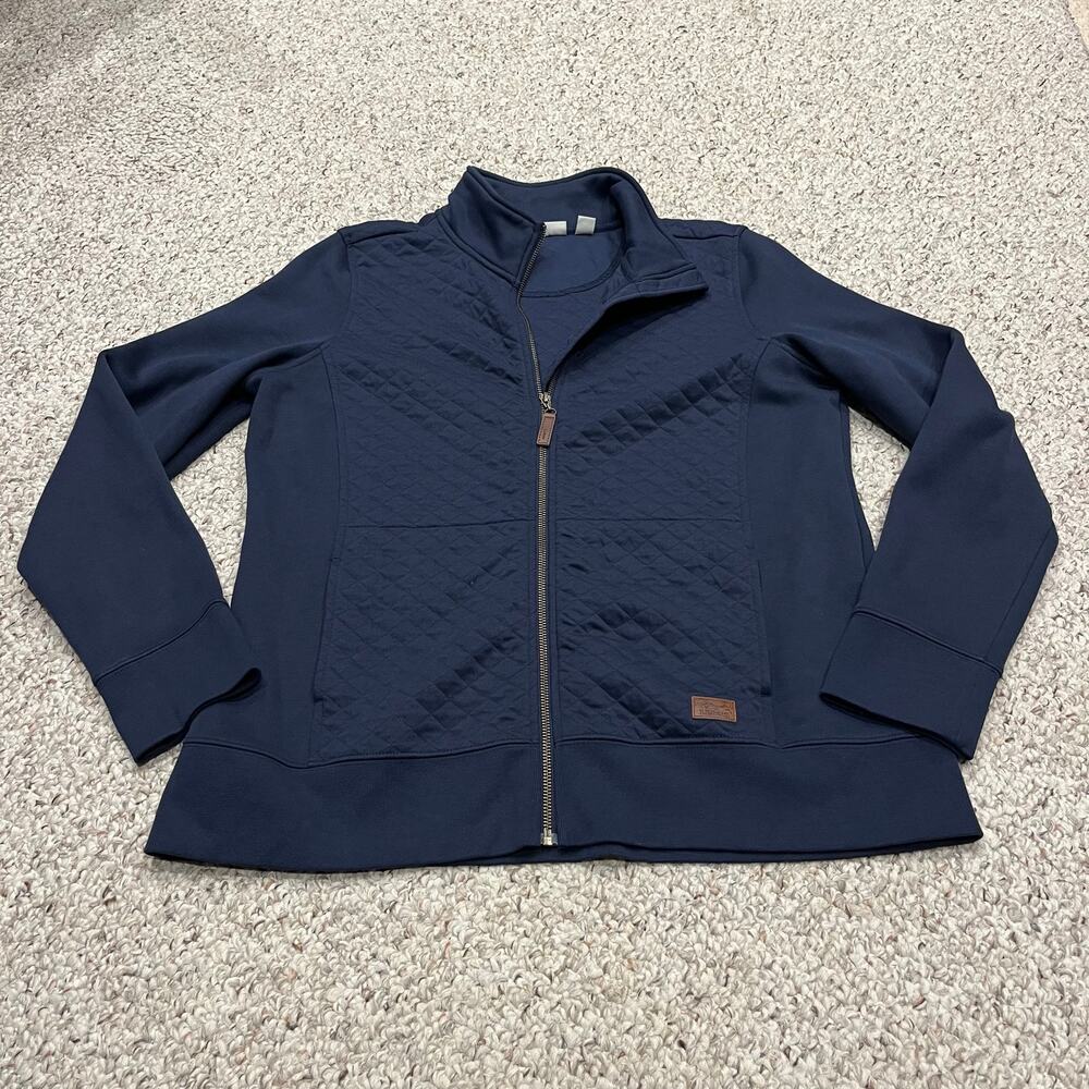LL Bean Quilted Full Zip Sweatshirt L Navy Blue Preppy Classic Casual